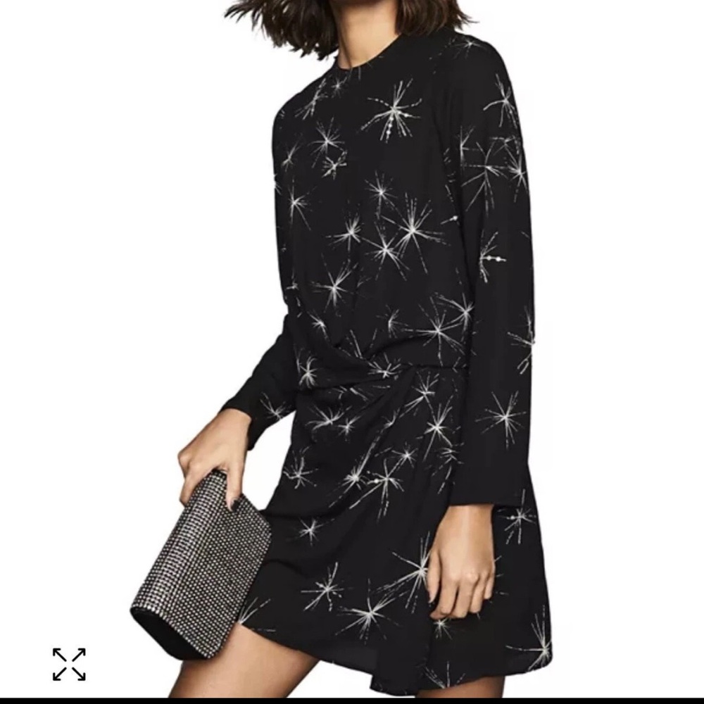 REISS Gabby Star Embellished Mini Dress NWOT Black Sz 4 Holiday NYE LBD